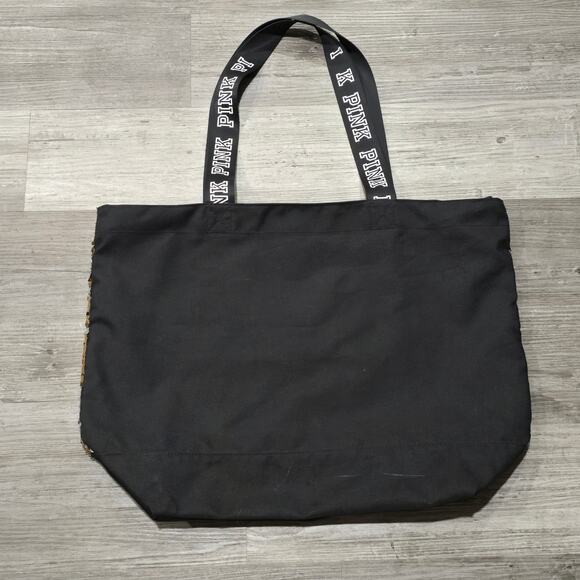 PINK Silver & Black Sequin Large Overnight Tote Carry All Beach Bag - Picture 2 of 10